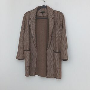 J. Crew Sophie Open Front Sweater Blazer Chevron Women's Size XS Brown Pre-owned